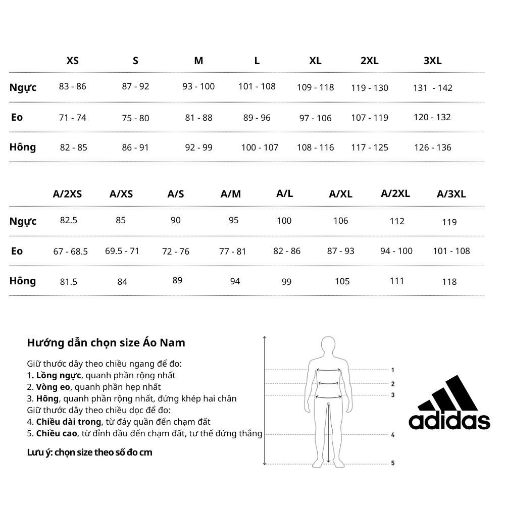 Bảng chọn size áo nam