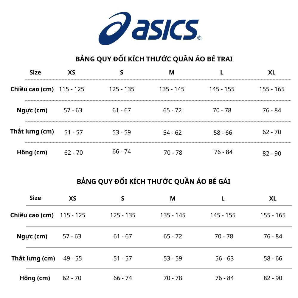 Bảng chọn size quần áo trẻ em và thiếu niên