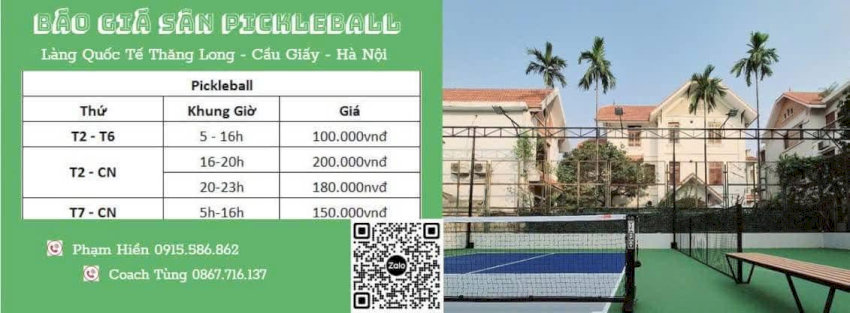 Bảng giá thuê sân Pickleball Làng Quốc Tế Thăng Long cập nhật mới nhất