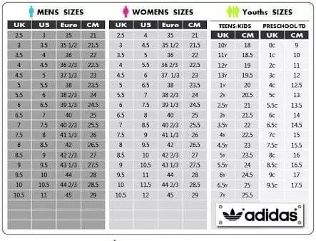 Bảng quy đổi kích thước giày bóng đá Adidas tham khảo khi chọn size Kamito QH19