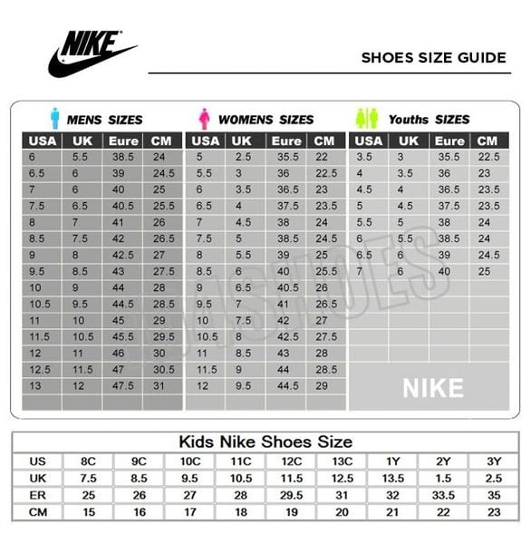 Bảng quy đổi kích thước giày bóng đá Nike tham khảo khi chọn size Kamito QH19