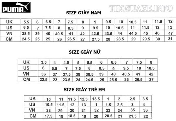 Bảng quy đổi kích thước giày bóng đá Puma tham khảo khi chọn size Kamito QH19