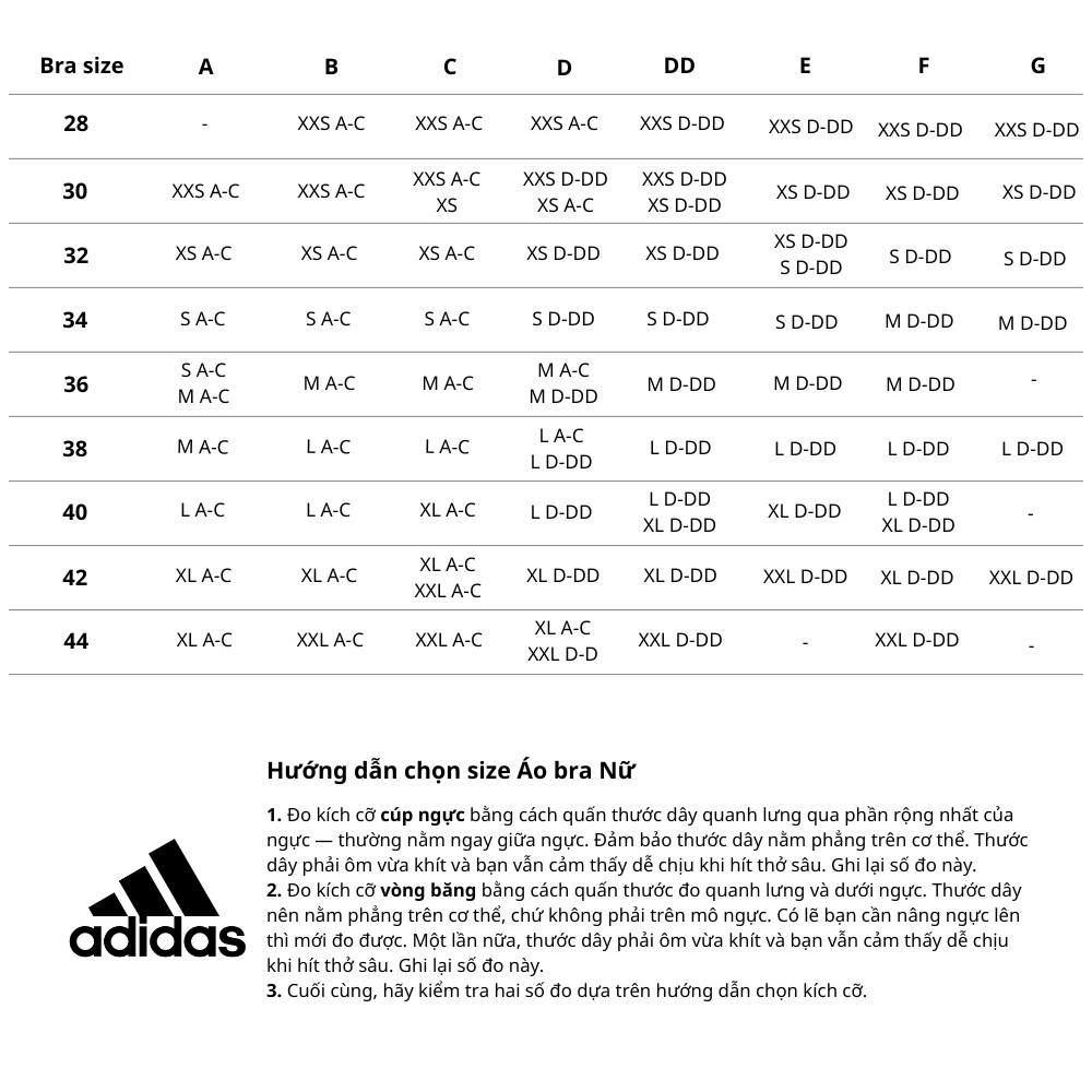 Bảng size áo bra thể thao nữ