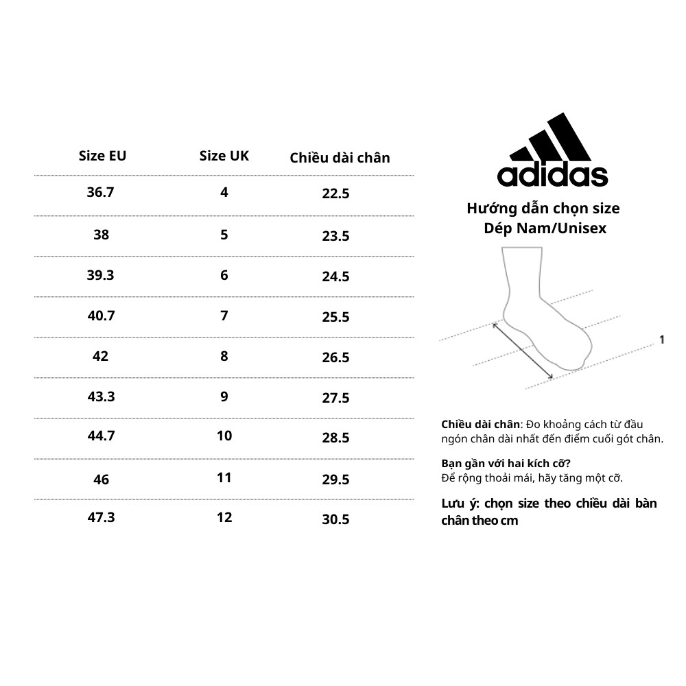 Bảng size giày dép nam nữ unisex chi tiết 1