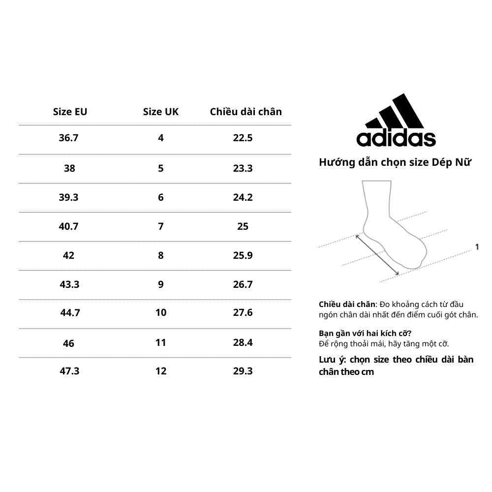 Bảng size giày dép nam nữ unisex chi tiết 2
