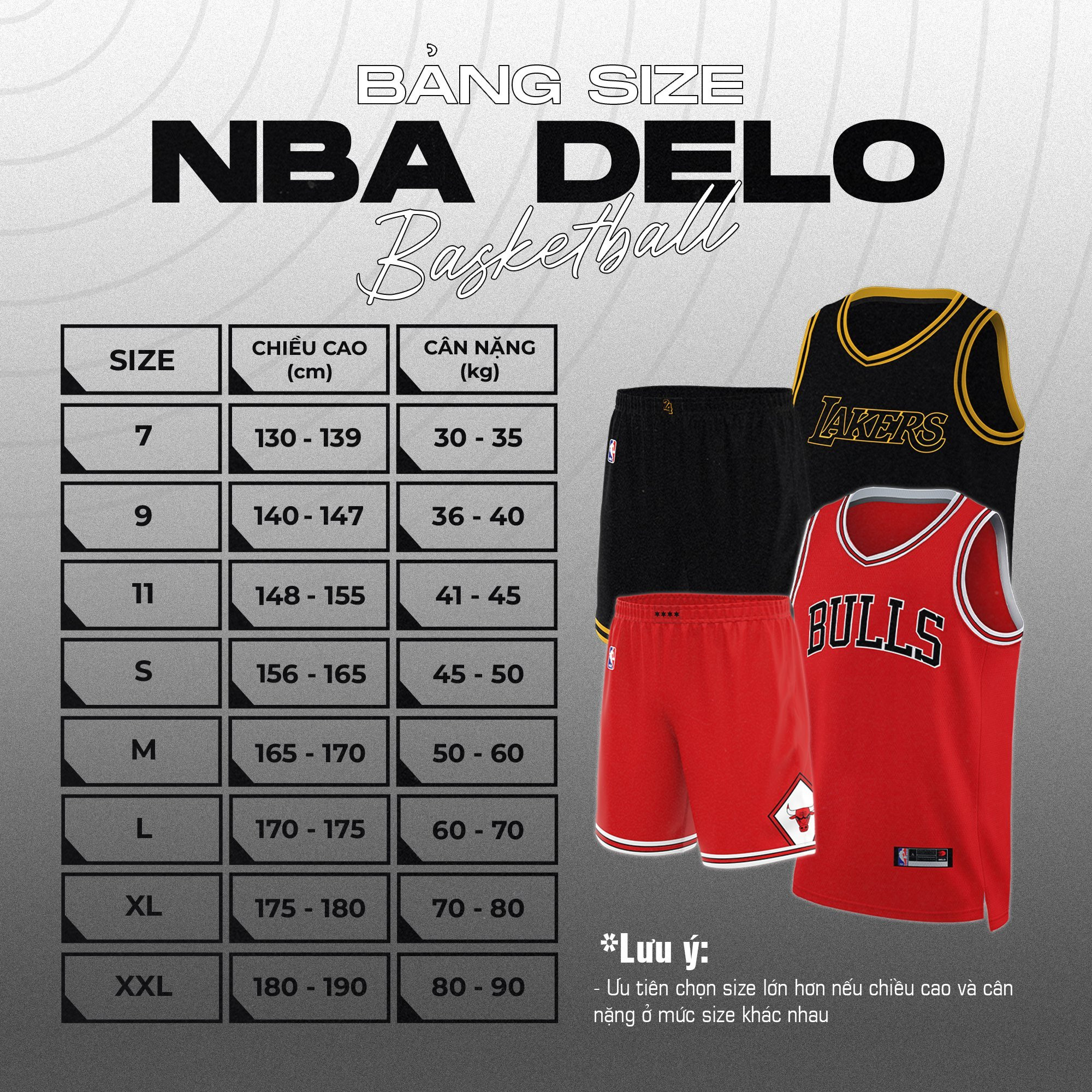 Bảng size quần áo bóng rổ NBA chính hãng giúp chọn cỡ phù hợp