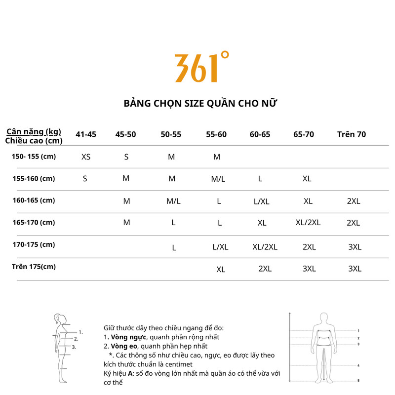 Bảng size quần nữ