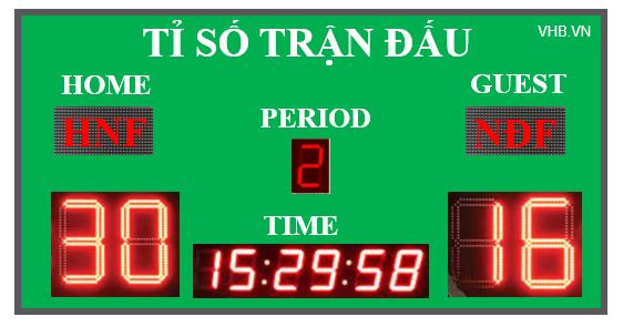 Bảng tỷ số LED hiện đại hiển thị kết quả trận đấu bóng đá trực tiếp