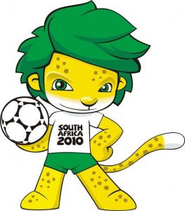 Báo hoa mai Zakumi, linh vật World Cup 2010 tại Nam Phi, với mái tóc xanh lá cây đặc trưng.