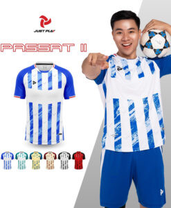 Bộ quần áo đá bóng nữ Just Play Passat II màu trắng xanh