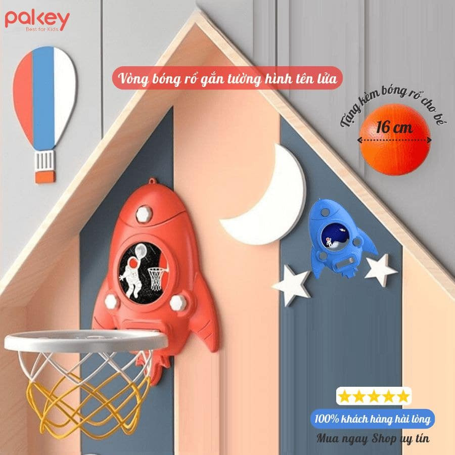 Bóng rổ cho bé hình tên lửa Pakey 4 chi tiết màu sắc nổi bật