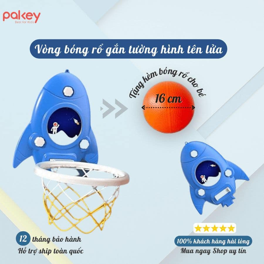 Bóng rổ cho bé treo tường Pakey màu xanh dương năng động