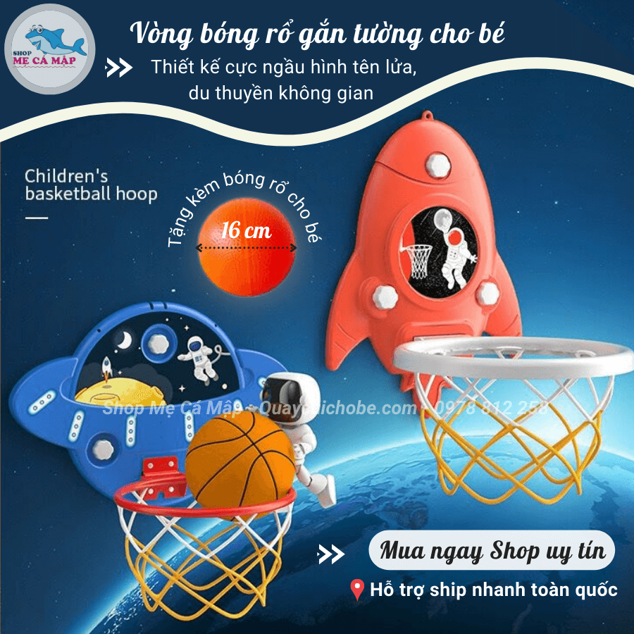 Bộ bóng rổ treo tường cho bé có thể điều chỉnh độ cao linh hoạt, dễ dàng lắp đặt tại nhà