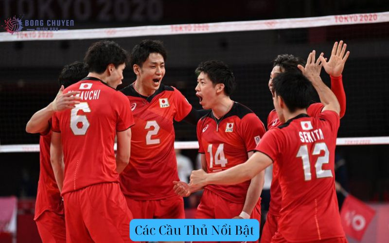 Các cầu thủ nổi bật của đội tuyển bóng chuyền nam Nhật Bản ăn mừng điểm số quan trọng