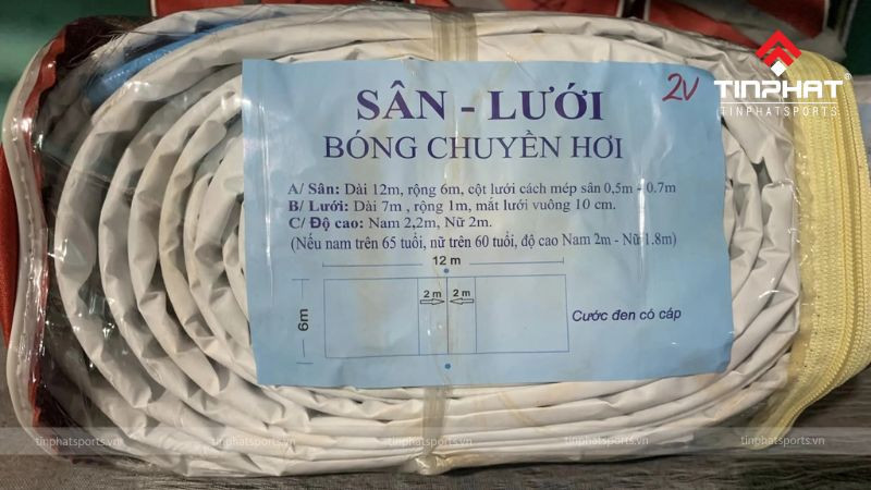 Cấu tạo chi tiết lưới bóng chuyền hơi 5 người với các ô lưới và viền băng vải chuẩn