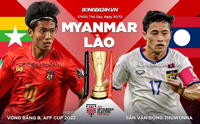 Cầu thủ Myanmar và Lào tranh bóng trong trận đấu bảng B AFF Cup 2022
