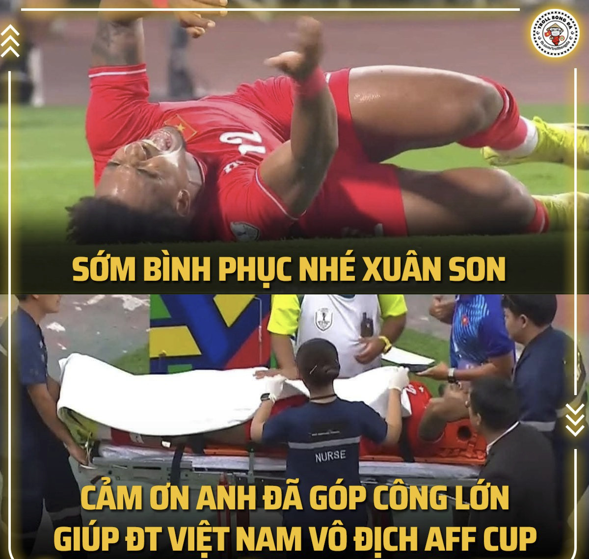 Chế ảnh cầu thủ Nguyễn Xuân Son trên sân cỏ trước chấn thương