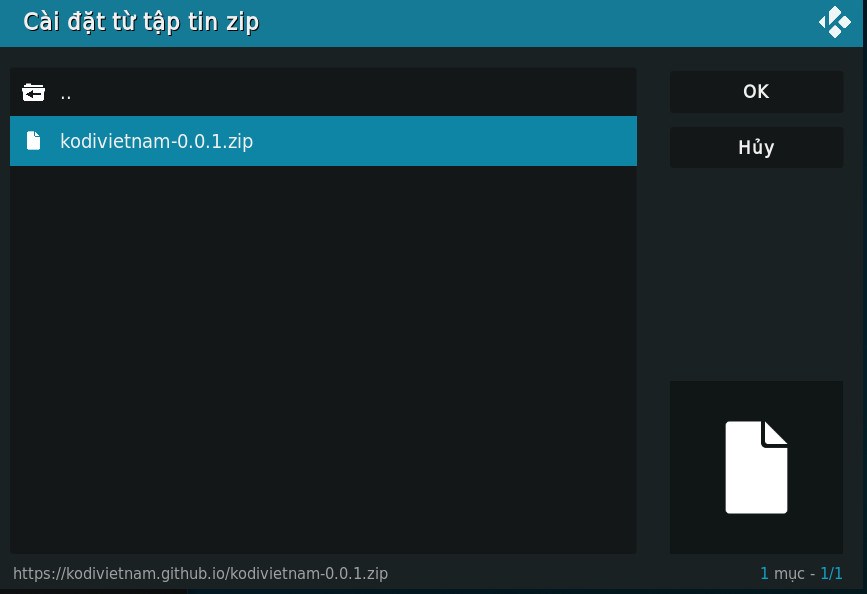 Chọn file zip của repository trong Kodi để hoàn tất quá trình cài đặt cho hướng dẫn xem bóng đá trên Kodi