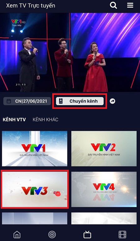 Chọn kênh VTV3 hoặc VTV6 trong VTV Go để thưởng thức bóng đá trực tiếp