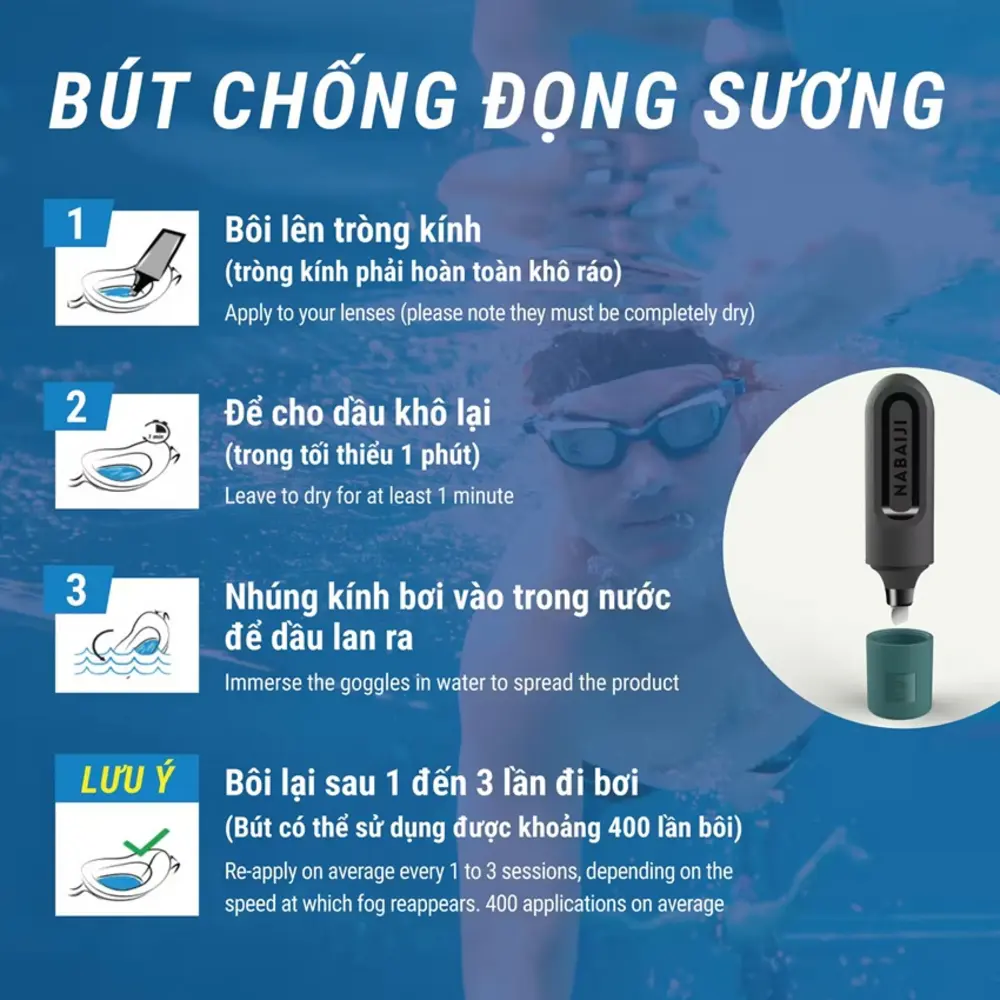 Sử dụng bút chống mờ kính bơi để đảm bảo tầm nhìn rõ ràng