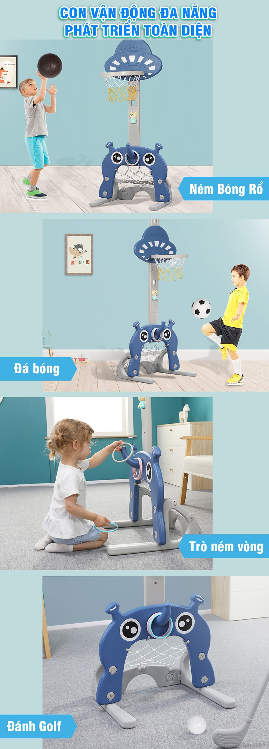 Cột bóng rổ đa năng màu xanh lá, thiết bị lý tưởng cho bóng rổ cho bé 6 tuổi