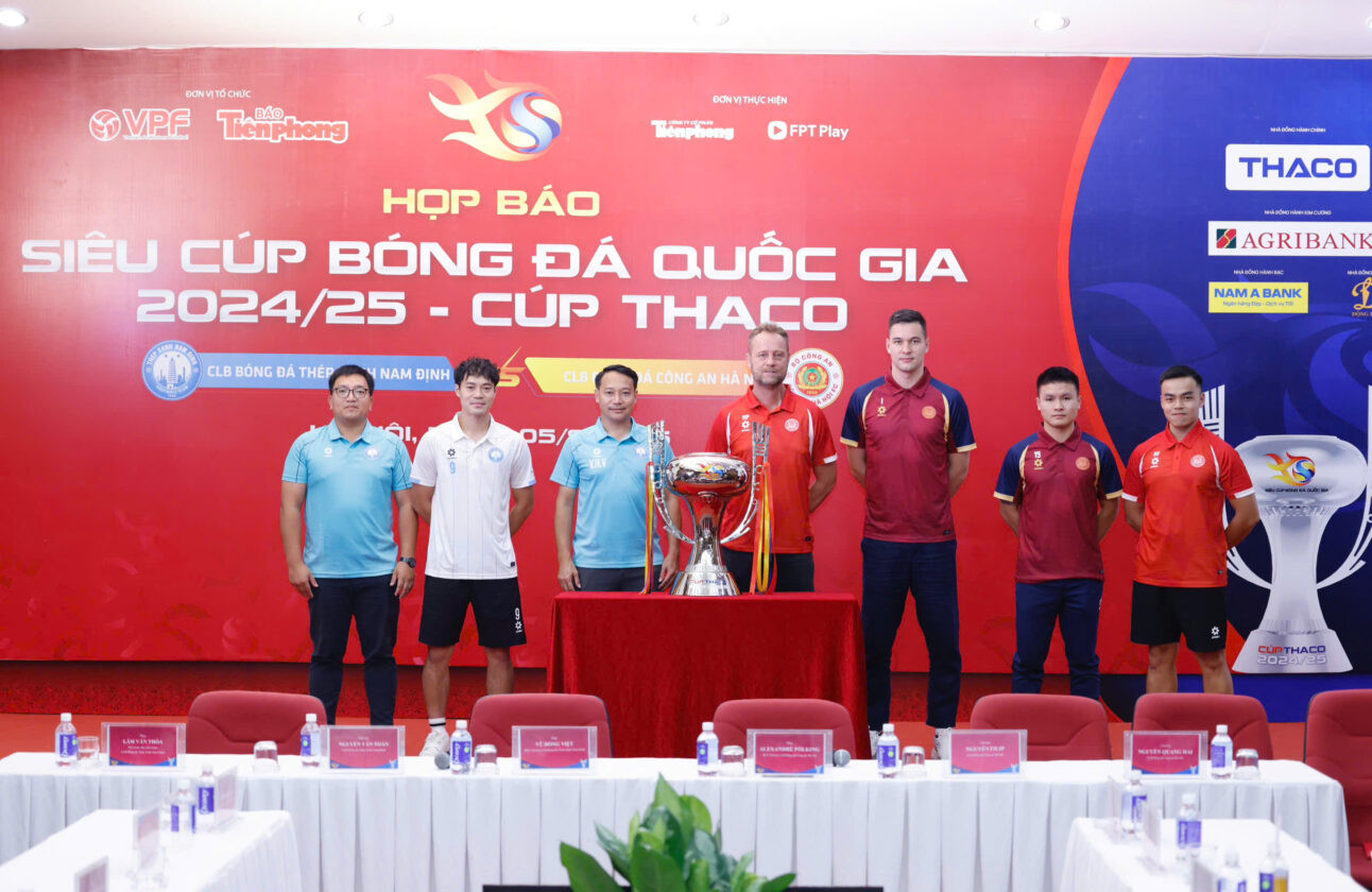 Đại diện CLB Thép Xanh Nam Định và Công an Hà Nội tại họp báo Siêu Cúp Quốc gia, thảo luận về kênh vpf trực tiếp bóng đá