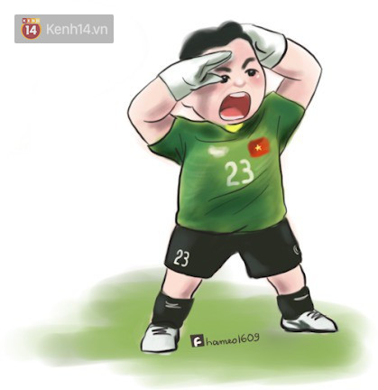 Đặng Văn Lâm ăn mừng theo phong cách quân đội trong hình tượng chibi cầu thủ bóng đá Việt Nam