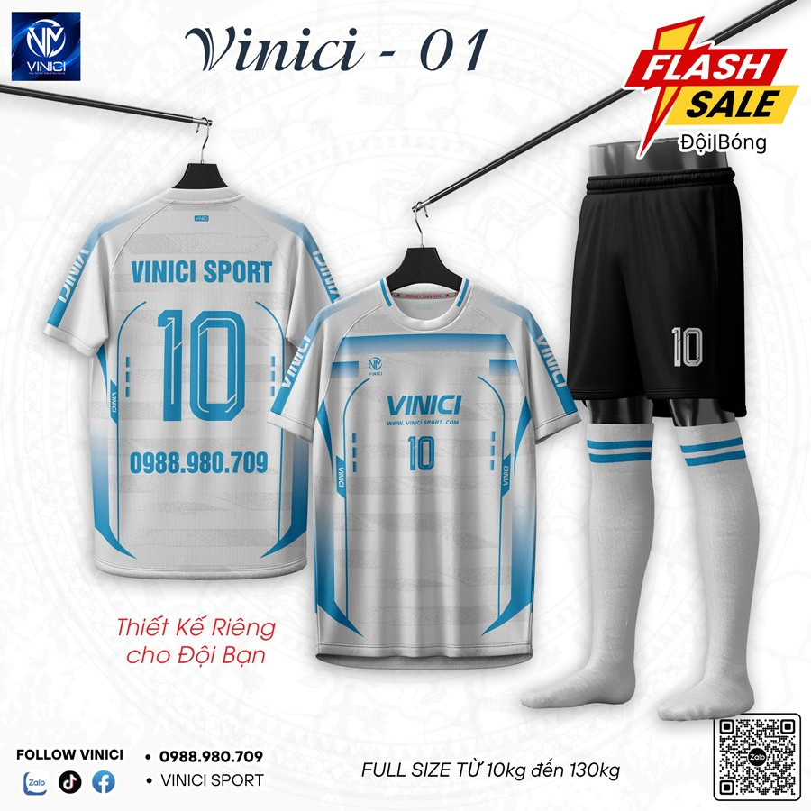 Đồ bóng đá không logo chất lượng cao VINICI-01 Trắng