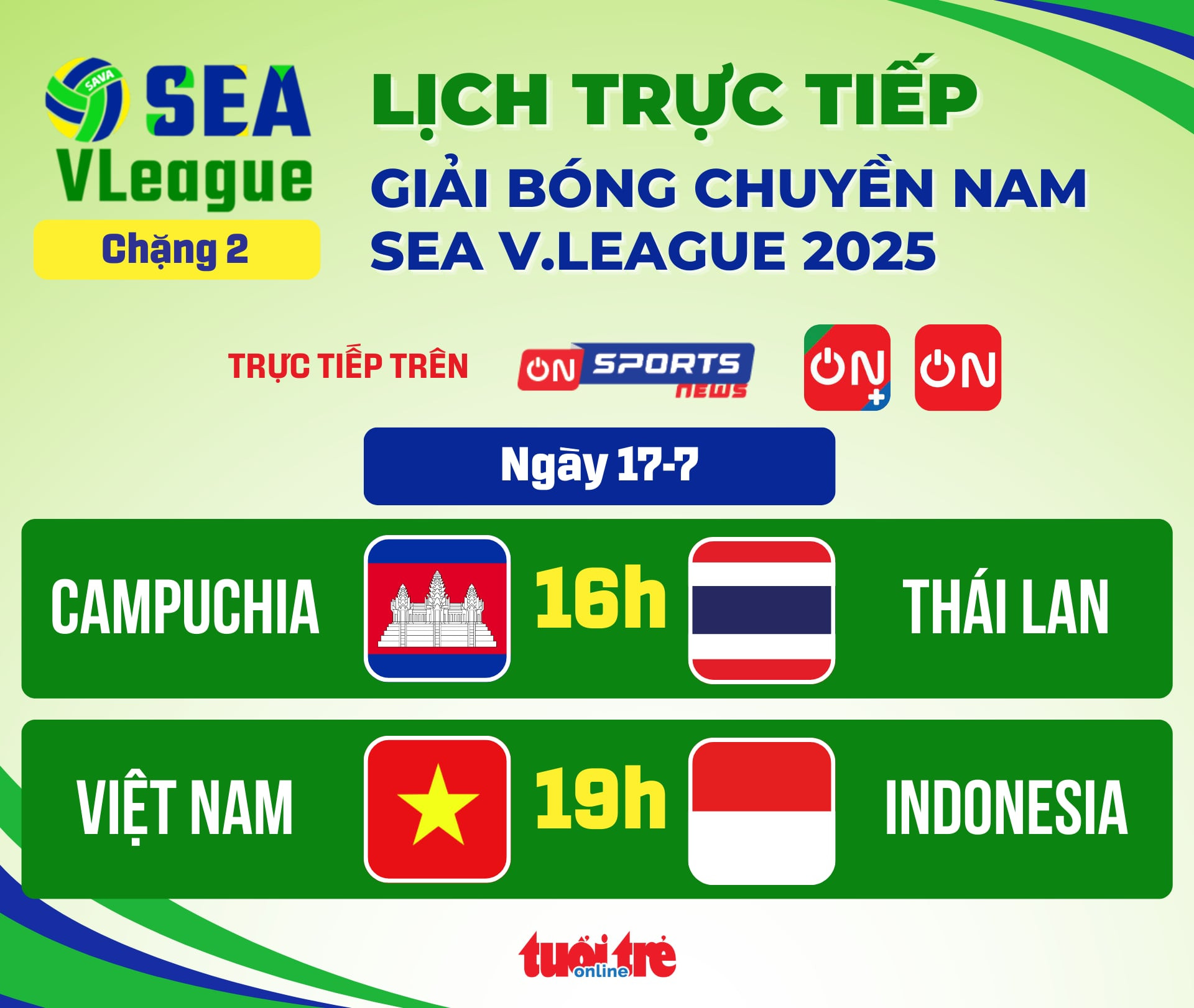 Đồ họa lịch trình phát sóng trực tiếp bóng chuyền SEA Games với các trận đấu hấp dẫn