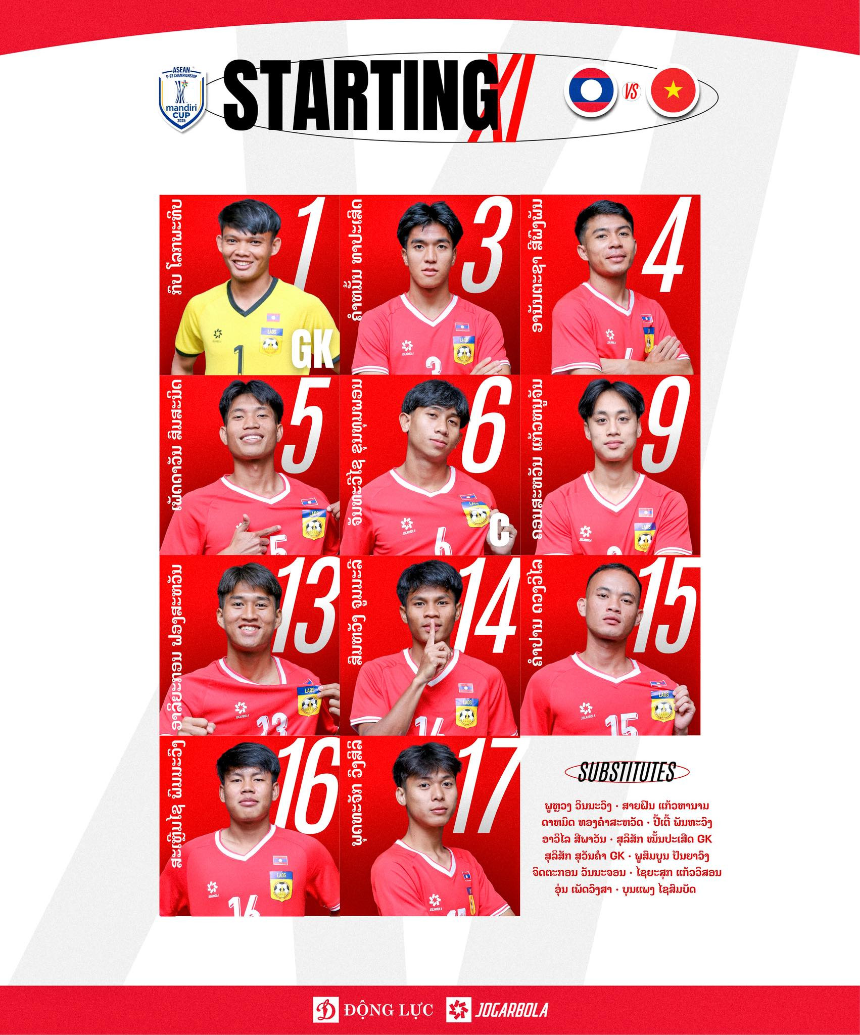 Đội hình ra sân của U23 Lào