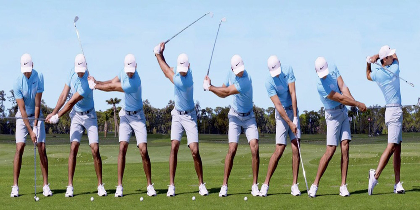 Mô tả động tác swing golf cơ bản và các giai đoạn thực hiện