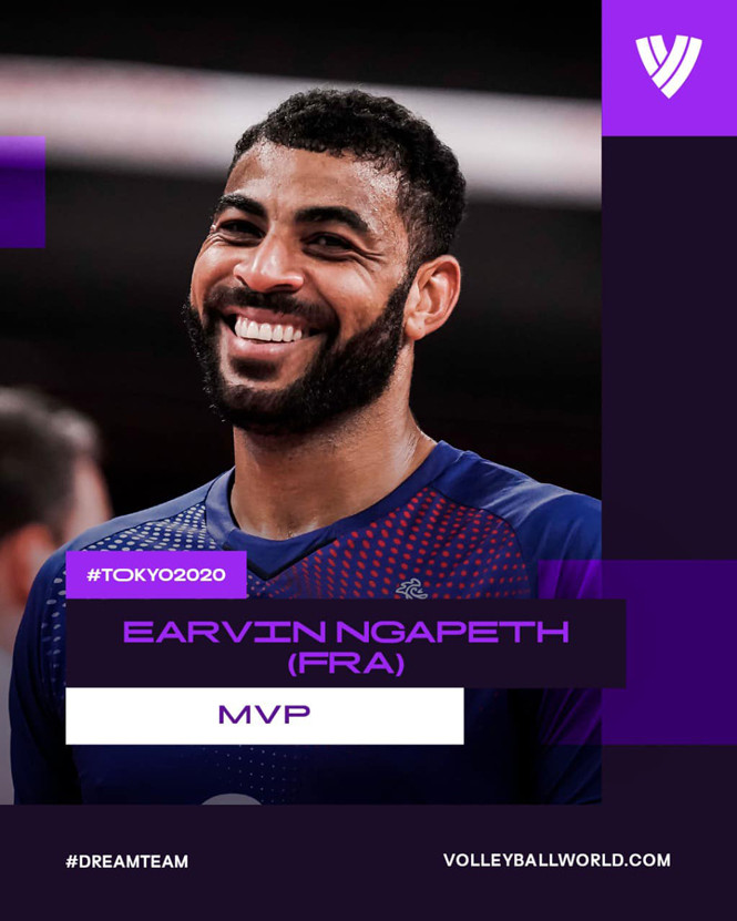 Earvin Ngapeth, MVP của đội bóng chuyền nam Olympic 2021, ăn mừng chiến thắng lịch sử của Pháp