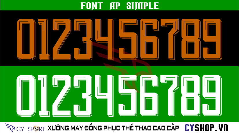 Font số áo bóng đá AP Simple, với thiết kế đơn giản nhưng hiệu quả và dễ đọc