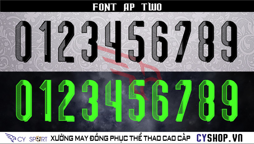 Font số áo bóng đá AP Two, phiên bản cải tiến với đường nét sắc sảo và hiện đại