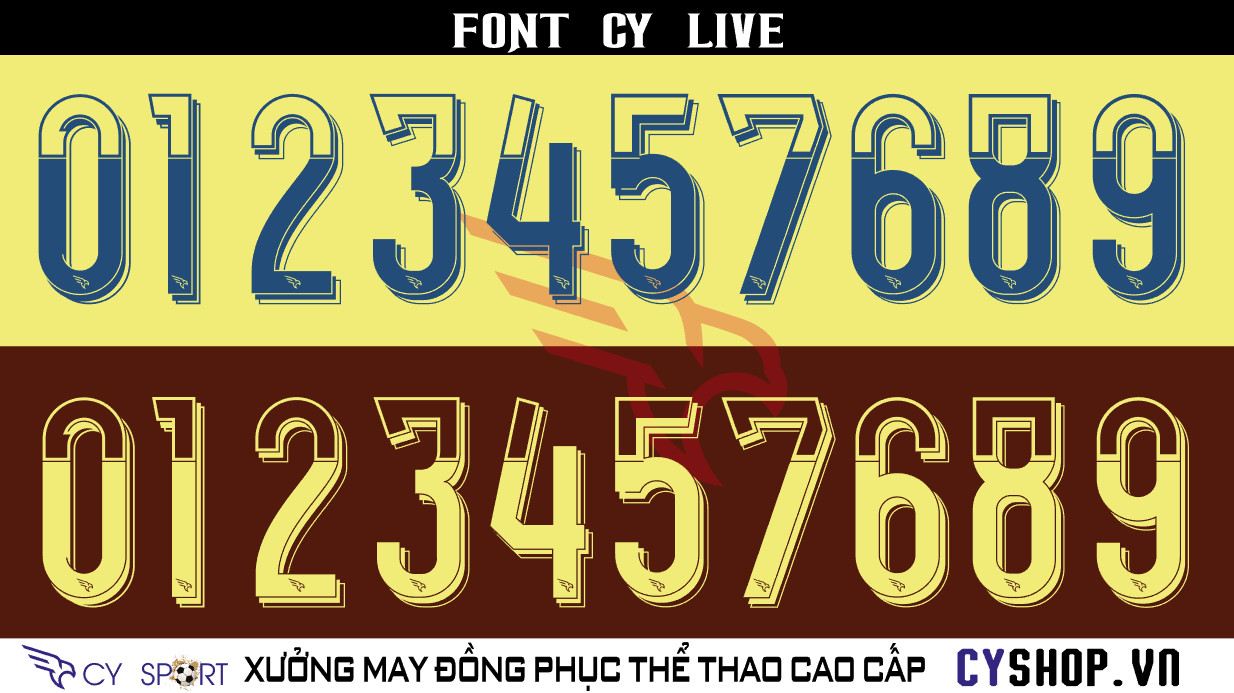 Font số áo bóng đá CY Live 2020, thiết kế năng động và hiện đại, phù hợp xu hướng