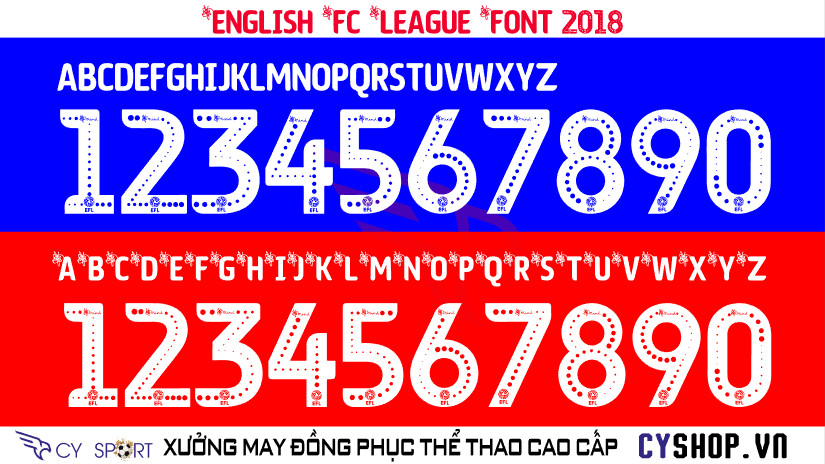 Font số áo bóng đá English FC League, thiết kế được lấy cảm hứng từ giải bóng đá Anh