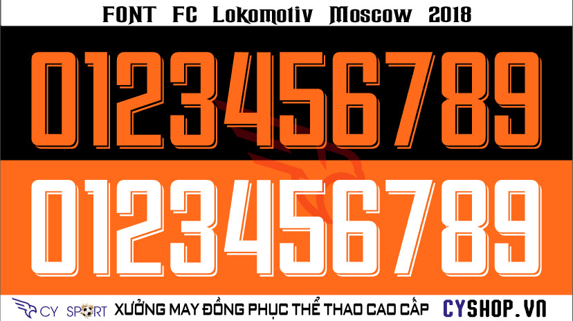 Font số áo bóng đá FC Lokomotiv Moscow, thiết kế mạnh mẽ của đội bóng Nga