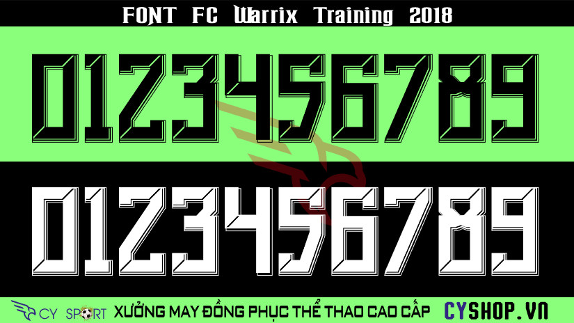 Font số áo bóng đá FC Warrix Training, thiết kế tối ưu cho áo tập luyện