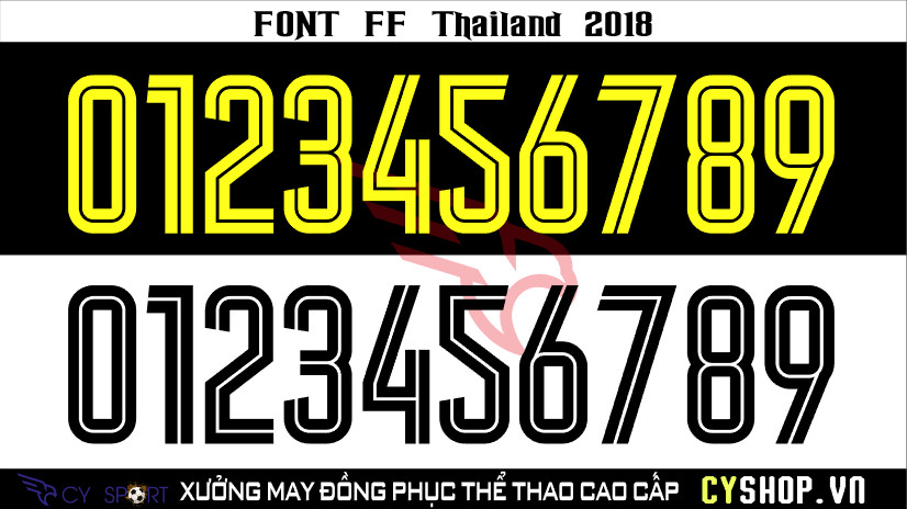 Font số áo bóng đá FF Thai Lan 2018, thiết kế độc đáo từ đất nước Thái Lan