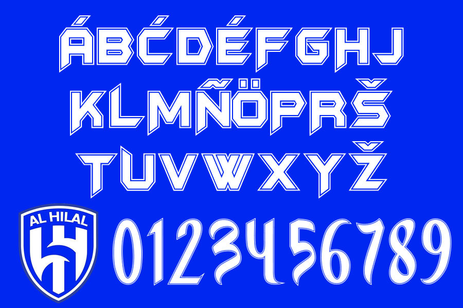 Font số áo bóng đá hiện đại CLB Al Hilal mùa giải 2025