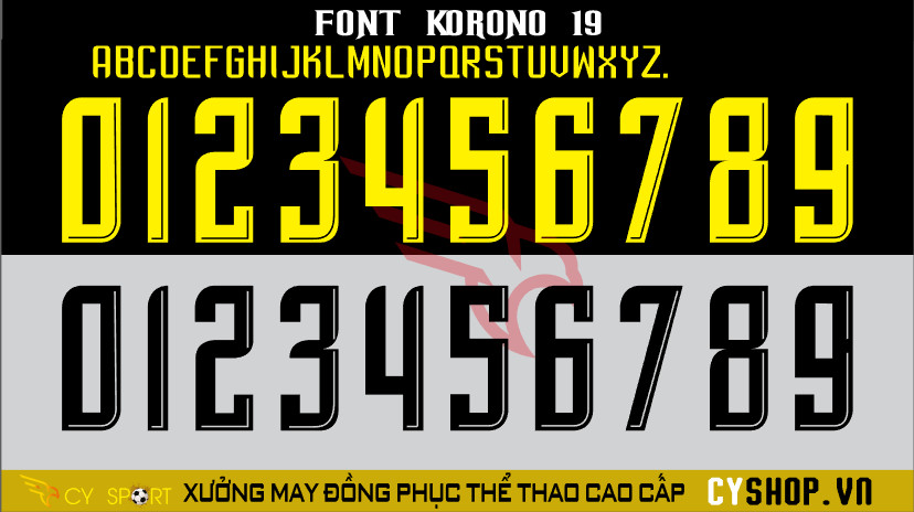 Font số áo bóng đá Korono 19, với kiểu chữ hiện đại và độc đáo