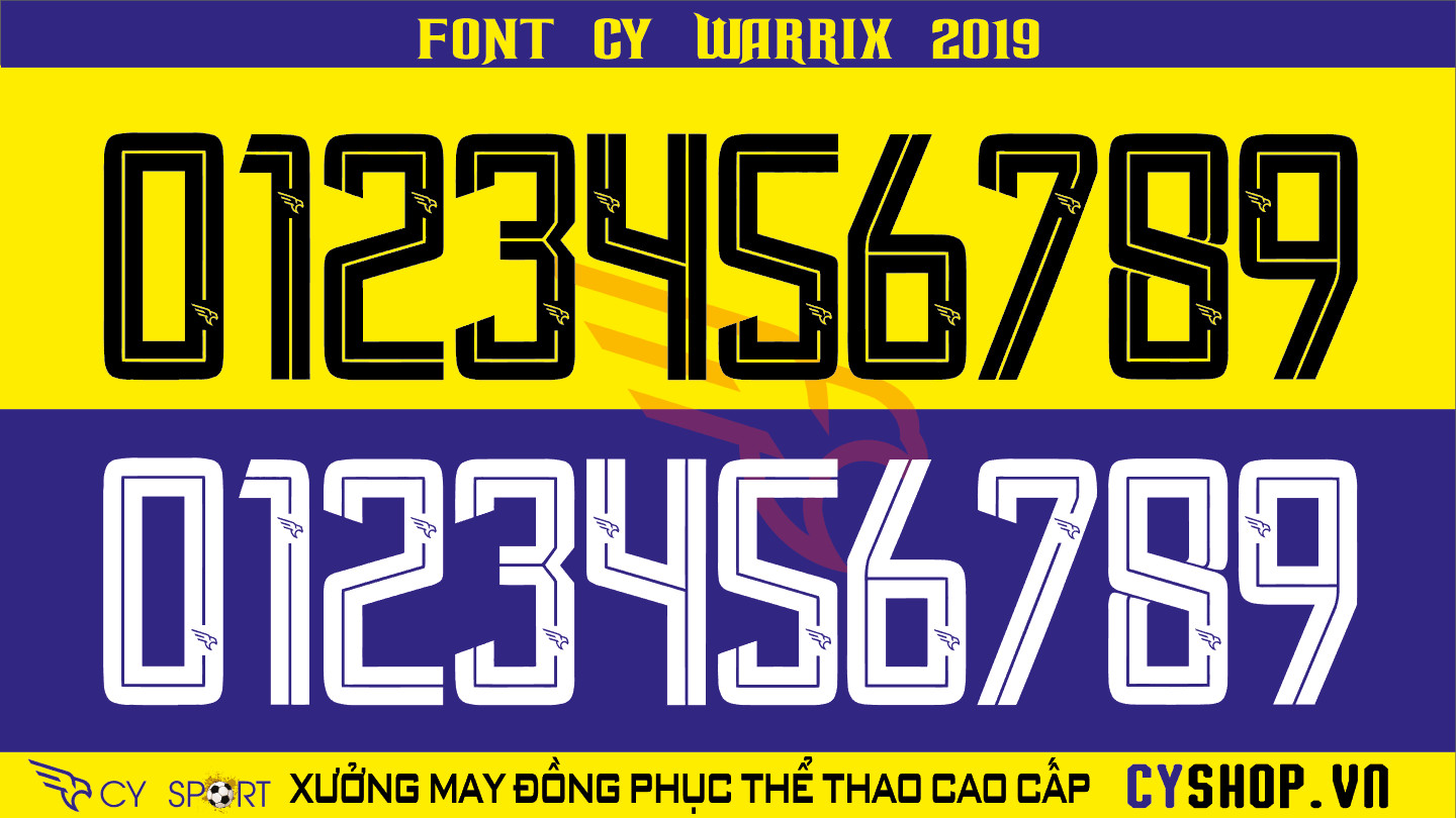 Font số áo bóng đá Warrix 2019, thiết kế chuyên nghiệp được ưa chuộng