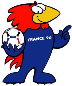 Gà trống Footix, linh vật World Cup 1998 tại Pháp, biểu tượng quốc gia màu xanh lam.