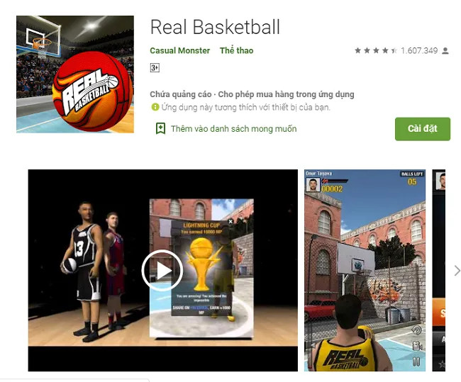 Giao diện chọn chế độ chơi đa dạng của game bóng rổ Real Basketball