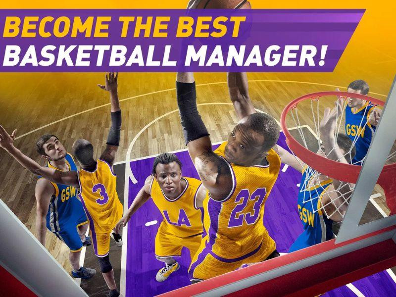 Giao diện quản lý đội bóng trong Pro Basketball Manager 2019 với các thông số cầu thủ và sân đấu