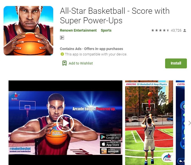 Giao diện tính điểm và ném bóng chính xác trong All-Star Basketball