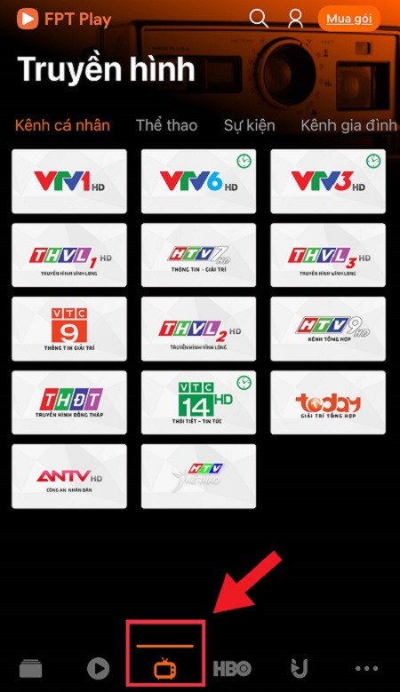 Giao diện ứng dụng FPT Play trên điện thoại cho vtv6 trực tiếp bóng đá hôm nay 2020