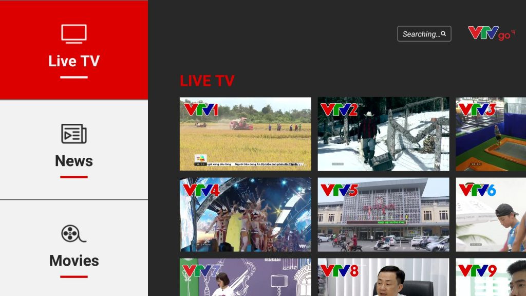 Giao diện VTV Go cung cấp kênh truyền hình và nội dung thể thao