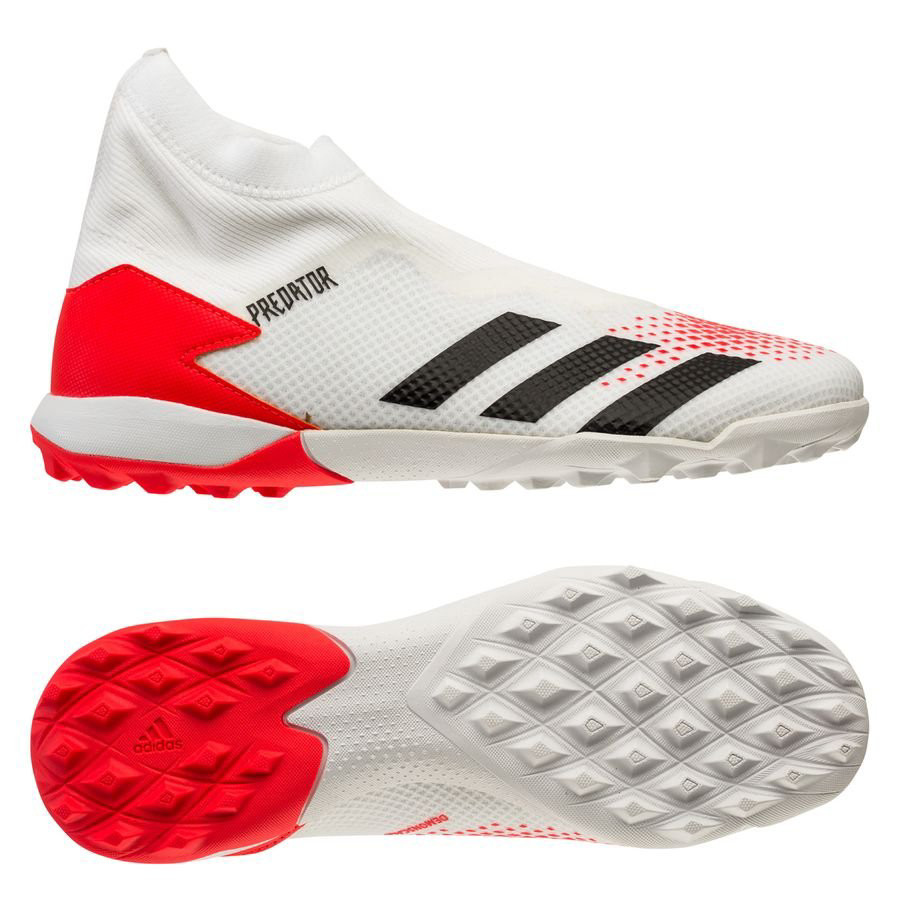 Giày bóng đá adidas Predator 20.3 Laceless TF Uniforia màu trắng, đen và pop, thiết kế không dây hiện đại cho sân cỏ nhân tạo