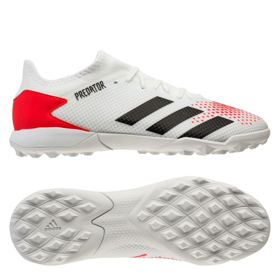 Giày bóng đá adidas Predator 20.3 Low TF Uniforia màu trắng, đen và pop, phiên bản cổ thấp cho sân nhân tạo
